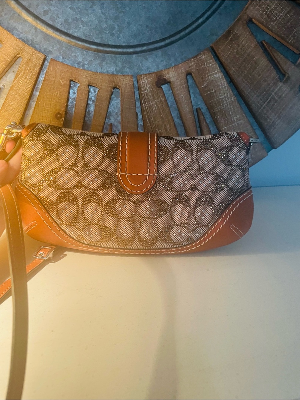 Coach Brown Signature Canvas Crossbody with Tan Leather Trim and Chain - Picture 5 of 8